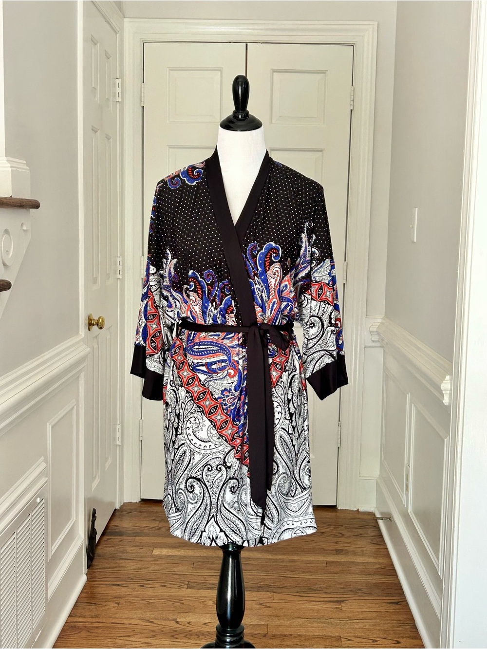 In Bloom Black Jersey Wrap Robe with Multicolor Paisley Print